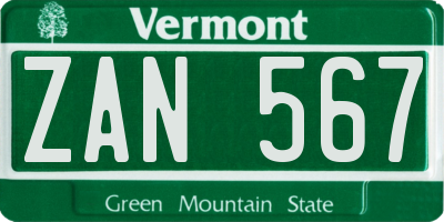 VT license plate ZAN567