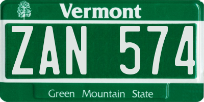 VT license plate ZAN574