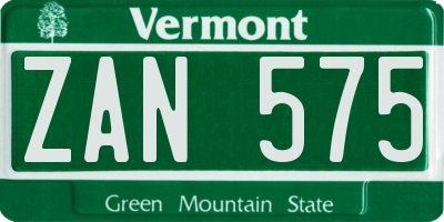 VT license plate ZAN575