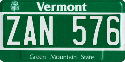 VT license plate ZAN576