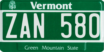 VT license plate ZAN580