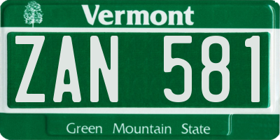 VT license plate ZAN581