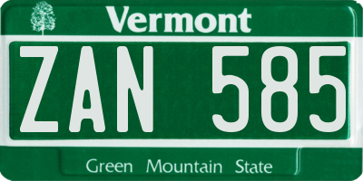 VT license plate ZAN585
