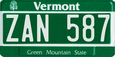 VT license plate ZAN587