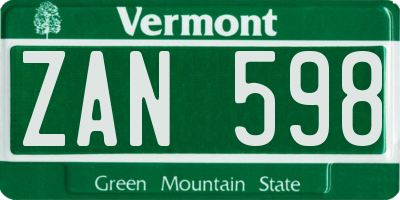 VT license plate ZAN598