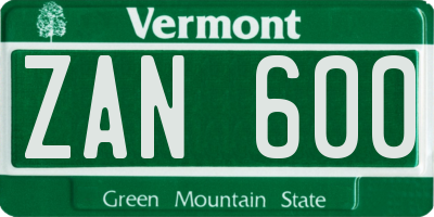 VT license plate ZAN600