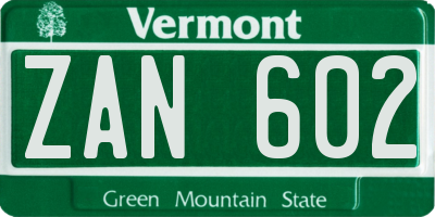 VT license plate ZAN602