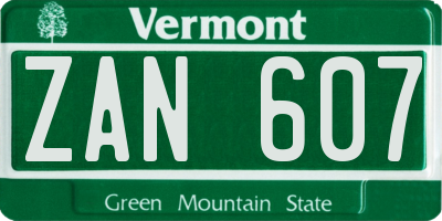 VT license plate ZAN607