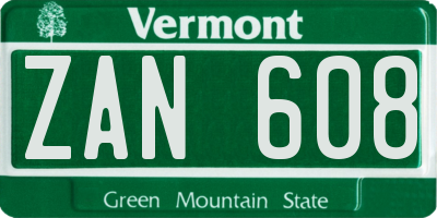 VT license plate ZAN608