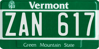 VT license plate ZAN617