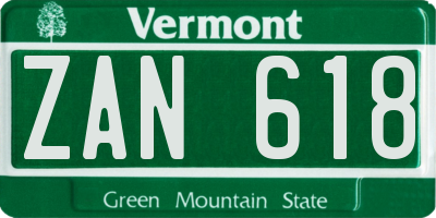VT license plate ZAN618