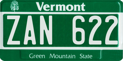 VT license plate ZAN622