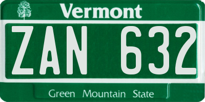 VT license plate ZAN632