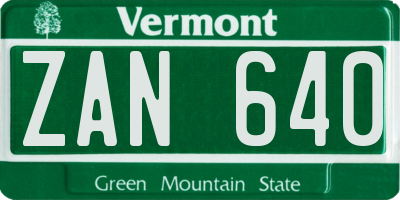 VT license plate ZAN640