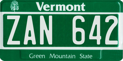 VT license plate ZAN642