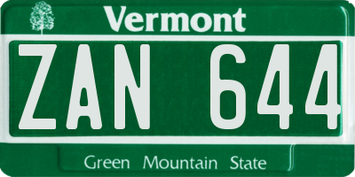 VT license plate ZAN644
