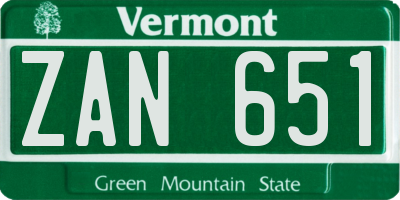 VT license plate ZAN651
