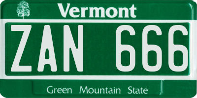 VT license plate ZAN666