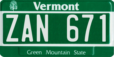 VT license plate ZAN671