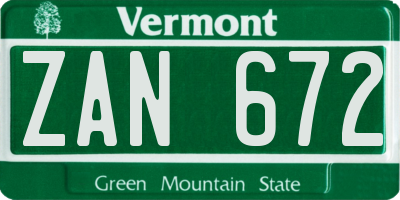 VT license plate ZAN672