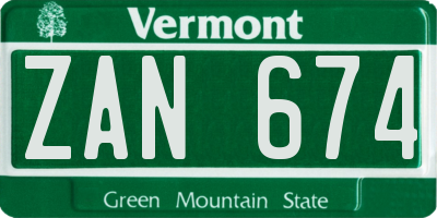 VT license plate ZAN674