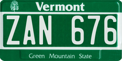 VT license plate ZAN676