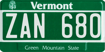 VT license plate ZAN680