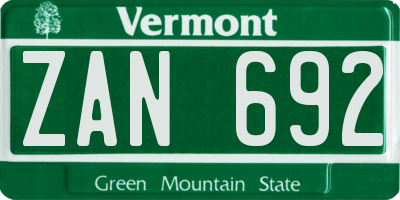 VT license plate ZAN692