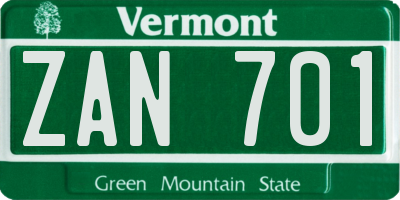 VT license plate ZAN701