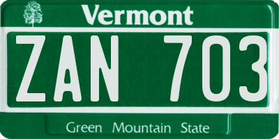 VT license plate ZAN703
