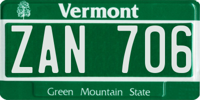 VT license plate ZAN706