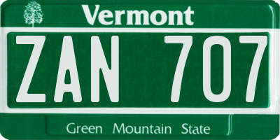 VT license plate ZAN707