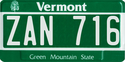 VT license plate ZAN716
