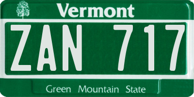 VT license plate ZAN717