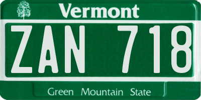VT license plate ZAN718