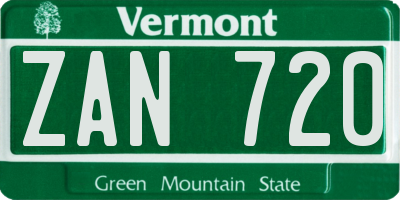 VT license plate ZAN720
