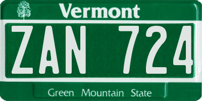 VT license plate ZAN724