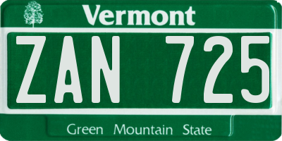 VT license plate ZAN725