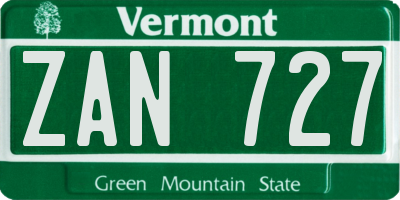 VT license plate ZAN727
