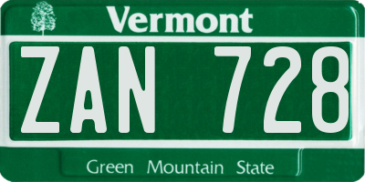 VT license plate ZAN728