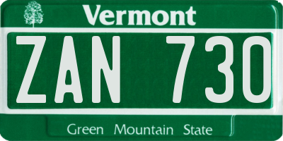 VT license plate ZAN730