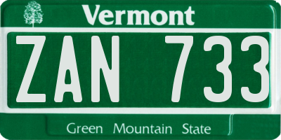 VT license plate ZAN733