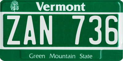 VT license plate ZAN736