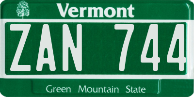 VT license plate ZAN744