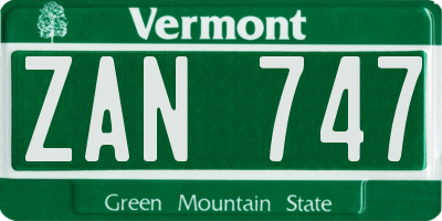 VT license plate ZAN747