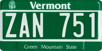 VT license plate ZAN751