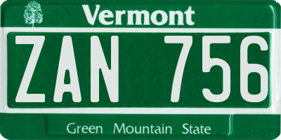 VT license plate ZAN756