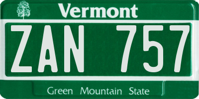 VT license plate ZAN757
