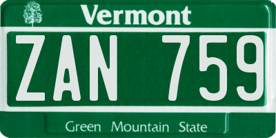 VT license plate ZAN759