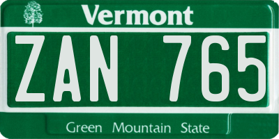 VT license plate ZAN765